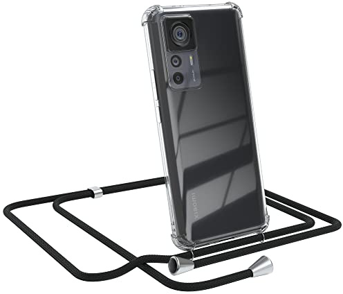 EAZY CASE - Handykette kompatibel mit Xiaomi 12T / 12T Pro Handyhülle mit Umhängeband, Handykordel mit Schutzhülle, Silikonhülle, Hülle mit Band, Stylische Kette für Smartphone, Schwarz