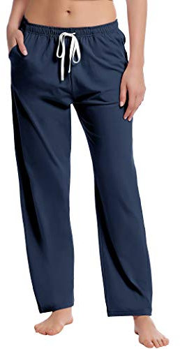 Damen Schlafanzughose/Pyjamahosen Lang Weich Baumwolle, Schlafhose Sweathose Schlafanzug/Yoga Hose/Pyjama(Blau,Größe M)