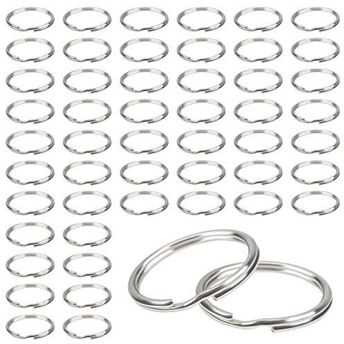 TOAOB 50 Stück Schlüsselringe 25mm Spaltringe Metall Offene Biegeringe Runde Flache Schlüsselring Silber Sprungring Set Doppelring Biegeringe für Schlüssel Haustier Tag Art Craft Making