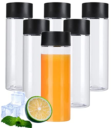 BLMHTWO 6 botellas de plástico para jugo, 300 ml, reutilizable, con tapas de sellado de manipulación, botella transparente para batidos, contenedor de bebidas PET para leche, jugo de frutas y verduras