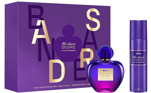 Banderas Perfumes - Her Secret Desire Gift Set for Women EDT 80 ml + Deodorant 150 ml - Long Lasting - Floral and Fruity Fragrance - Vanilla and Floral Notes - Ideal for Day Wear
