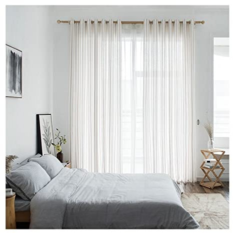 Aotiwe Gardine Landhaus, Küchenvorhang mit Ösen Streifen Braun Polyester 2 Stücke 137X160cm
