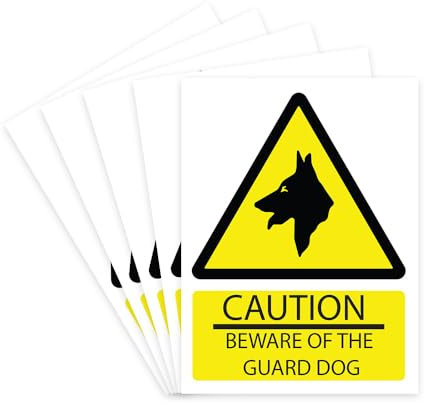 RDLCAR Beware of the Dog Signs 1mm Rigid PVC Pack of 5 Durable Portrait 200mm x 300mm Outdoor Security Warning Signs
