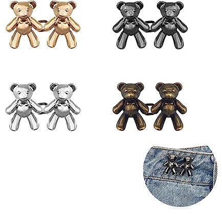 WOOXDYUK 4 Paar niedliche Bären-Jeans-Knopfnadeln ohne Nähen, abnehmbare Taille, figurbetonte Passform, Schnallen anziehen, perfekte Mädchengeschenke für Frauen, Rock, Hose