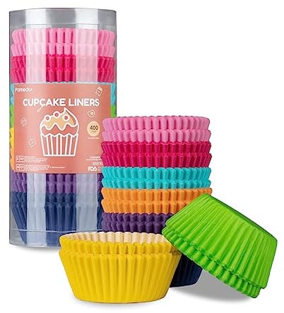 Parmedu 400 Moldes de Papel para Cupcakes, Tamaño Estándar, 5 cm, 8 Moldes para Hornear de Colores Arcoíris, Modelo BK008