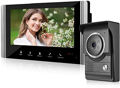 FTes RFKits Teléfono de Timbre de Vídeo con Cable, Monitor de Vídeo de 7 pulgadas,Kits de Cámara HD Apoyan Desbloqueo,Vigilancia,Intercomunicador Bidireccional para Villa casa Oficina Apartamento