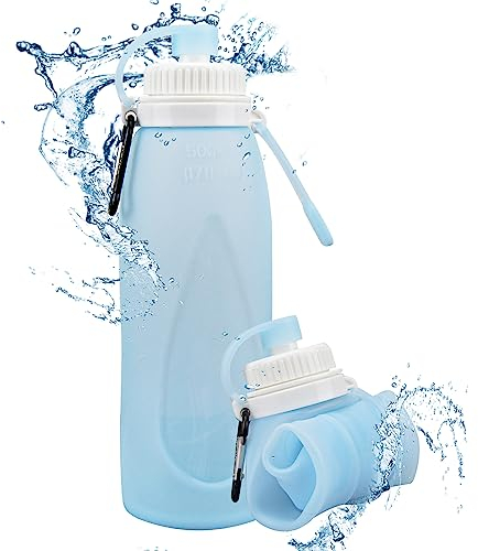 OdiuK Collapsible Water Bottle, 500 ML Soft Flask Silicone Running Water Bottle with Filter BPA Free Sports Bottle, Light Drinking Bottle for Bicycle Hiking Fitness Camping
