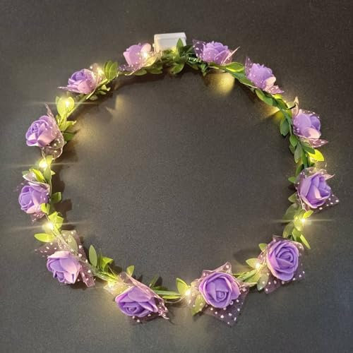 Danolt LED Haarschmuck,10pcs Led Blumenkranz Haare Geschenke für Alle AnläSse Festival Accessoires Geschenke für Frauen, Haarschmuck Oktoberfest Deko Haarkranz Leuchtend Haarreif Led