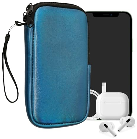 kwmobile Handytasche für Smartphones L - 6,5 - Neopren Handy Hülle Metallic Karibikblau - Handy Tasche 16,5 x 8,9 cm Innenmaße