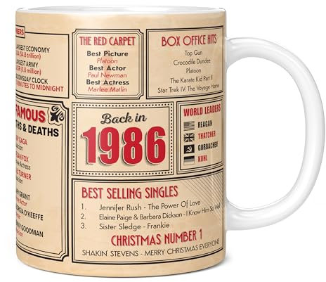 Mug Monster - Cadeau d'anniversaire 39 ans – Tasse « Back in 1986 », cadeau pour homme et femme, tasse blanche de 590 ml