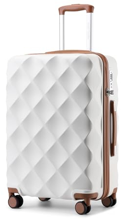 British Traveller Valise Moyenne 64x43x26.5cm, Valise Soute 57L, Valise Rigide Ultra Légère, Valise de Voyage avec roulettes 4x360 degrés et Serrure TSA (Blanc)