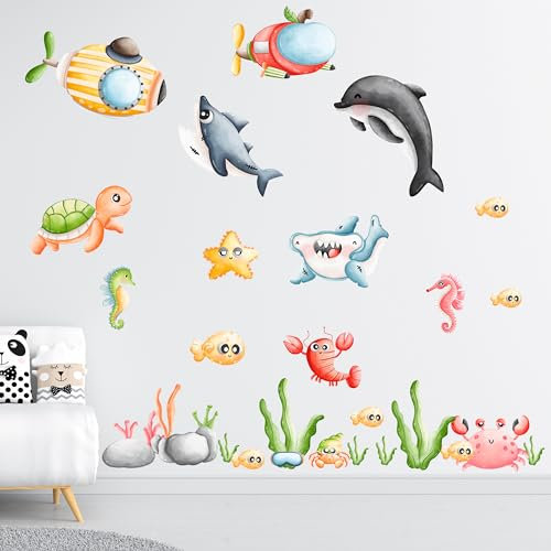 GRAZDesign Wandtattoo U-Boot Wal und Fische, Unterwasserwelt Wandsticker als Set für Kinderzimmer und Babyzimmer - 100x57cm
