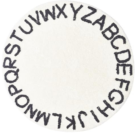 Runder Kinderzimmer Teppich mit Englischen Buchstaben, Weiß, Polyester