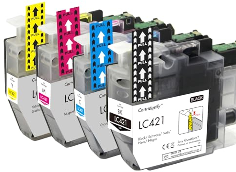 Cartridgeify LC421 Druckerpatronen kompatibel mit Brother LC-421 421VAL LC-421XL Patronen Multipack (1X Schwarz, 1x Cyan, 1x Magenta, 1x Gelb), für Brother MFC-J1010DW, DCP-J1050DW, DCP-J1140DW