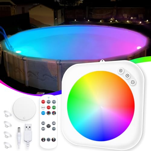 DeeprBlu Luce Piscina Inalámbrica con Control Remoto, Luces Piscina Sumergibles Recargables para Piscinas Elevadas, Focos Piscinas LED Sumergibles, Luz Magnetica con Ventosas, Luces Bañera para Spa
