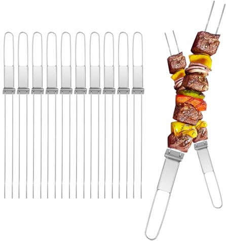 Juego de pinchos anchos reutilizables de acero inoxidable para carne, camarones, pollo, verduras