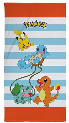 Pokémon Character World Official Kids Towel | Super Soft Feel, Funny Design Featuring Pikachu Squirtle Charmander| Perfect The Home, Bath, Beach & Swimming Pool | One Size 70cm x 140cm