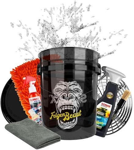 Felgenreiniger Set | Sonax Felgenbeast 500ml + Auto Wascheimer 20l mit Sieb und Deckel + Waschhandschuh + Pinsel + Ceramic Quick Detailer + Ceramic Shampoo + Mikrofasertuch