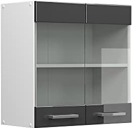Vicco Hängeschrank R-Line, Anthrazit Hochglanz/Weiß, 60 cm mit Glastüren