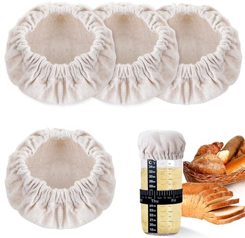 JIEYAO Lot de 4 couvercles en tissu élastique pour pot de levain - Réutilisables - Résistants au levain - Couvercles en tissu respirant - Couvercles d'infusion Kombucha - Fournitures pour bocaux de