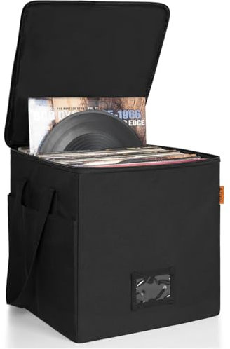 IBVIVIC Plattenkoffer für LPs, Schallplattenkoffer, LP-Koffer Tragbarer Vinyl Koffer zur Aufbewahrung von 70 LP, Schwarz