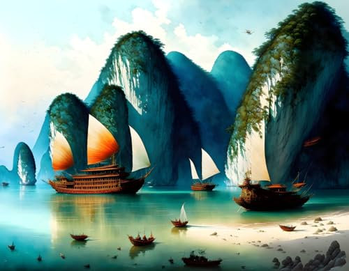 SERENDIPITP Leinwand-Poster, Wandkunst, ohne Rahmen, 58 x 90 cm, Halong Bay, Vietnam, Aquarell