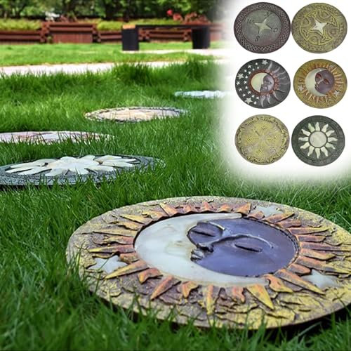 Innovz Glow-in-The-Dark Decorative Stone, Moon Solar Compass Yard Decoration Stepping Stone, 26 Cm(10) 6 Pcs Lawn Garden Flower Bed Stone, Outdoor Décor