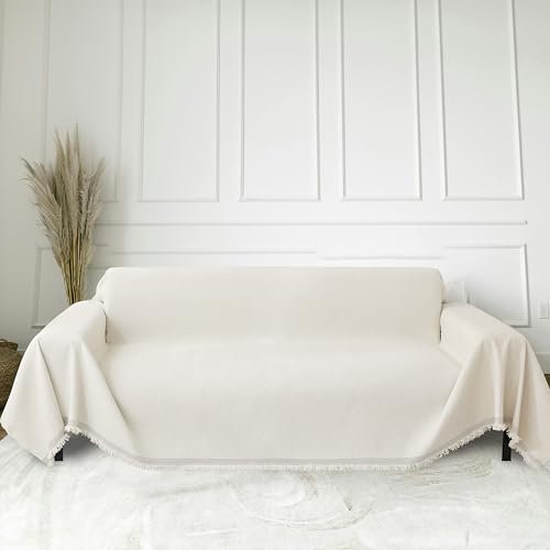 FLRISNTIG Sofa-Schonbezüge Mit Fransen, Chenille Decke, Anti-Rutsch Abdeckung, Multifunktionsdecke Für Zuhause, Wohnzimmer, Büro (Weiß, 180x380 cm)