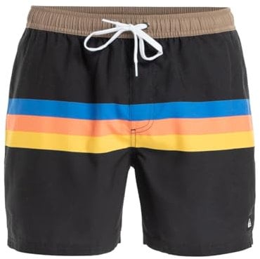 Quiksilver Everyday Straight Volley 15 Pantalones Cortos, Rayas Retro Negras, M para Hombre