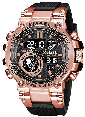 HFWXYSA Montre Électroniquede Sport pour Homme Numériques Montres Imperméable Digital Militaire Montres avec Alarme Mode Grand Cadran Montres,Black Rose Gold