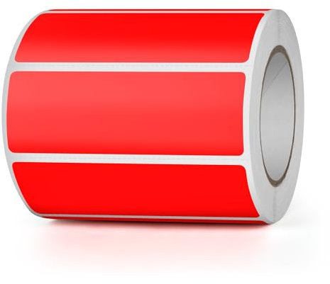 YIKIADA Rot Thermoetikett Vinyl 25 × 76 mm Rolle Rechteck Selbstklebend Adressaufkleber Wasserdicht Beschriften Name Aufkleber für Barcode QR Code UPC 500 Stück