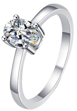 Musihy 18K White Gold Engagement Ring for Her, Solitaire Ring with 1ct Oval Lab Grown Diamond, Size M 1/2