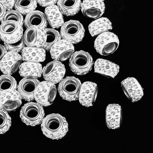 Giantree 60 Stück Europäische Perlen, 1cm Perlen Großes Loch Perlen für Armbänder Kristall Bastelperlen Bunte Charms Spacer Perlen für DIY Armbänder Halsketten Schmuckherstellung