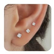 FUNEIA 3 Paar Ohrstecker Silber 925 Gold Set Ohrringe Damen Vergoldet Wasserfeste Ohrringe 925er Sterling Silber Stecker Hypoallergen Klein Zirkonia Herz Stecker Mehrere Ohrlöcher Schmuck