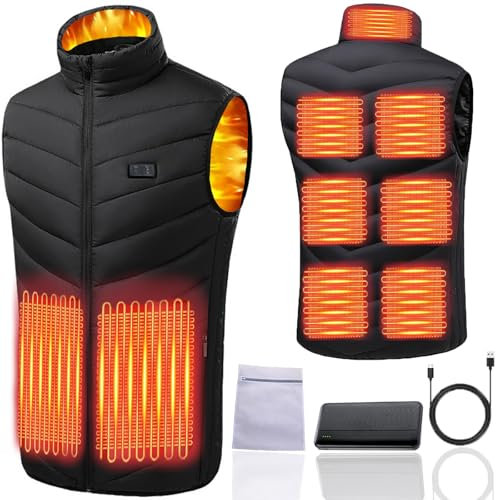 Ahigh Beheizbare Weste, Heizweste Herren Damen mit 10000 mAh Powerbank, Beheizbare Jacke mit 9 Heizzonen und 3 Einstellbaren Temperaturen, Beheizte Weste für Outdoor-Aktivitäten Wandern Skifahren(XL)