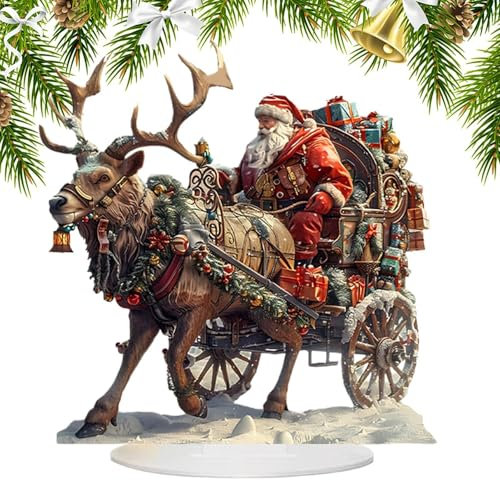 Huehkir Rentier-Schlitten-Weihnachtsmann-Figur, Hirsch Schlitten Weihnachtsmann Statue, Weihnachts-Rentierschlitten-Weihnachtsmann-Figur, 2D Acryl Weihnachtsmann Auf Schlitten Mit Rentier Dekors