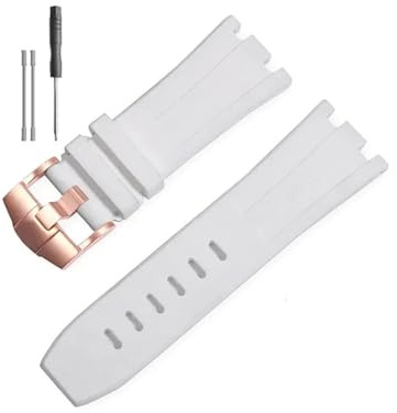 MAMA'S PEARL Bracelet De Montre Sport En Caoutchouc, For AP Audemars & For Piguet 15703 15710 26067 26470 26178, Adapté For Royal For Oak Offshore, 28mm, Accessoires De Montre En Silicone(White-Rose-K