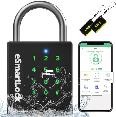 Anweller Intelligentes Vorhängeschloss, Zahlenschloss Bluetooth-Schloss mit Zahlencode und RFID, Vorhängeschloß Wetterfest mit Schlüssel, Kombinationsschloss für Tore, Gartenzäunen, Spinde