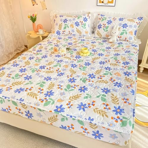 AMDXD Cache-lit, 150 x 200 cm, silencieux, motif floral imprimé, en coton, pour lit à sommier tapissier et lit à eau