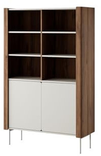 BETTSO - Regal Walnuss und Kaschmir - Paris Regal - Hohe Metallfüße - Glegant geschwungene Seiten - Push to Open System - Highboard, Wohznimmer Kommode Hochkommode - 105x39,5x167 cm