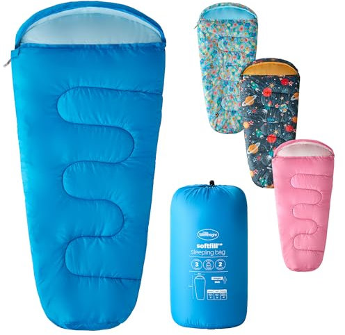Silentnight Kids Sleeping Bag - Girls Boys 3 Season Mummy Sleeping Bag Ideal for Spring and Summer with Soft Touch Warm Cosy Fabric and Fibres - Machine Washable - 165 x 82cm - Blue