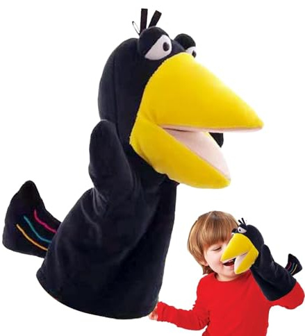 Handpuppen für Kinder, Handpuppen – Corbeau Puppet Plush – interaktive Taschen aus luxuriösem Tier, Handpuppe mit Krähenhandpuppe für Spect