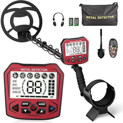 GJCrafts Metalldetektor Profi für Erwachsene Kinder, Anti-Interferenz-Chip, IP68 wasserdichte, unterstützt Batterie und USB-Stromversorgung,5 Erkennungsmodi,inklusive Headsets (Rot)