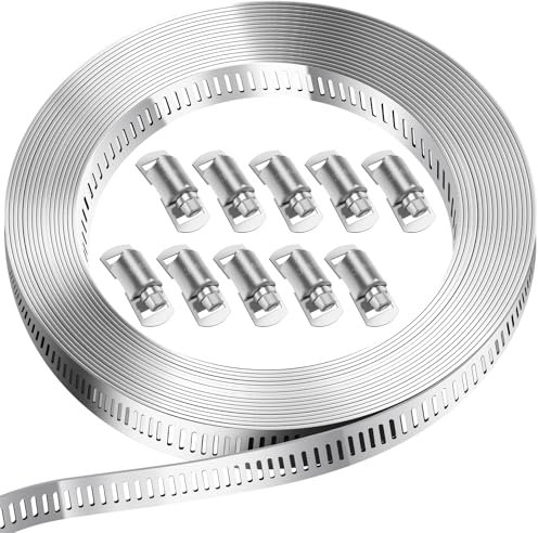 Bolatus Schlauchschellen 3 Meter, Endlos Schlauchklemme Edelstahl 304 Schraubschellen Band mit 10 Clips, DIY Schlauchbinder für Poolschlauch, Haus Gas Rohr, Gartenschlauch