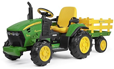 Peg Perego John Deere RC Tractor Tractor électrique à chevaucher et télécommandé pour enfants, 12 V, avec remorque, télécommande, 2 roues motrices, radio FM, 1 an