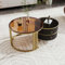 Montary 2-in-1 Runder MDF-Couchtisch, Beistelltisch mit 1 Hochglanz-Tischplatte und 1 Brauner Tischplatte aus Gehärtetem Glas (Black and Gold and Glass)