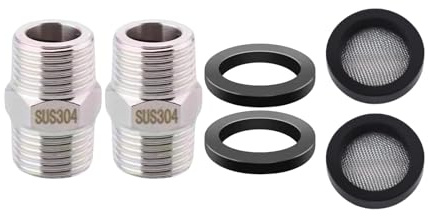 1/2 Inch Stainless Steel Double Nipple, Pack of 2 Shower Hose Adapter, Shower Hose Extension, Thread Fitting for Various Water Pipes or Air Lines