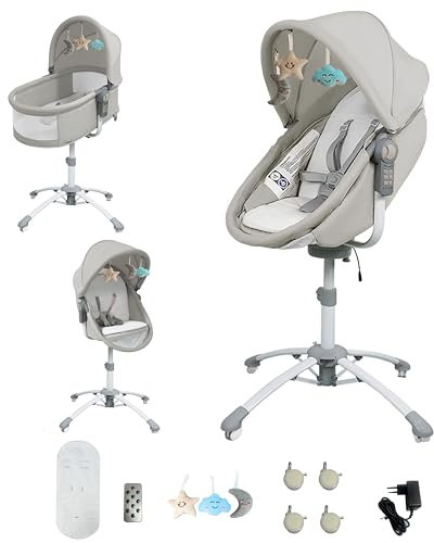 Doraystar Cuna para Recién Nacidos Ajustable Multifuncional 3 en 1, Cuna Eléctrica para Bebés con Vibración y Música, Trona Convertible para Niños Pequeños, Columpio para Bebés con Ruedas (Grey)
