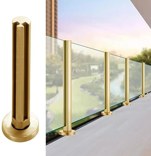 Goldene Balkongeländer Glas Geländer Pfosten - Metall Rundrohr Zaun Pole mit kundenspezifischer Klemme für Treppen-Plattform & Veranda (Size : 130cm/51.2)