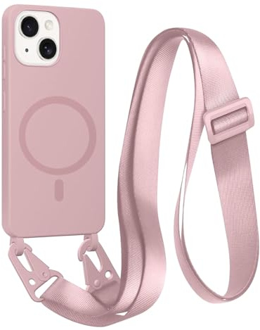 FMPCUON Handyhülle für iPhone 12 Mini kompatibel Wireless Charging,Magnetisch Necklace Hülle mit Bands für Abnehmbar Kordel zum Umhängen Silikon Case,Rosa
